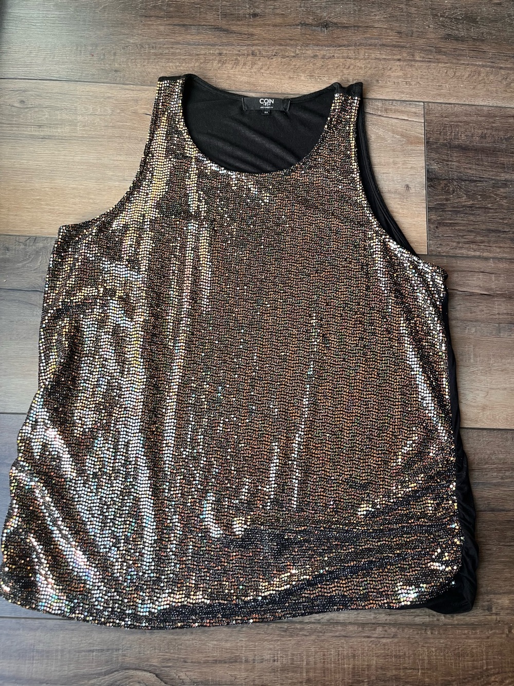 Coin 1804 Gold Sequin Tank in Size 2X! Stretchy black back! Glitzy!